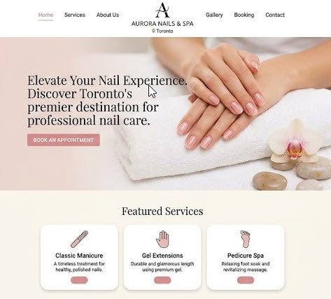 Aurora Nails & Spa website built by Mooka Marketing in Toronto